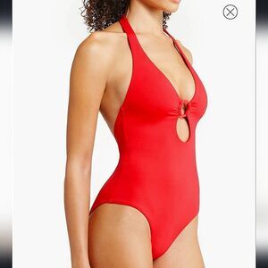 Sea Level Eco Essentials Red Keyhole Halter One-Piece Swimsuit Size 8